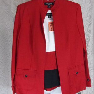 Perceptions Black white Red 3 pc Jacket Tank Pant Suit Size 12 NWT